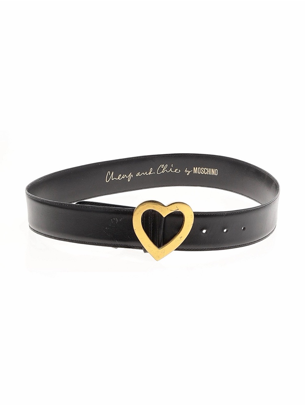 Moschino Cheap & Chic Black Leather Belt with Gold Heart Buckle Size EU (IT) 46